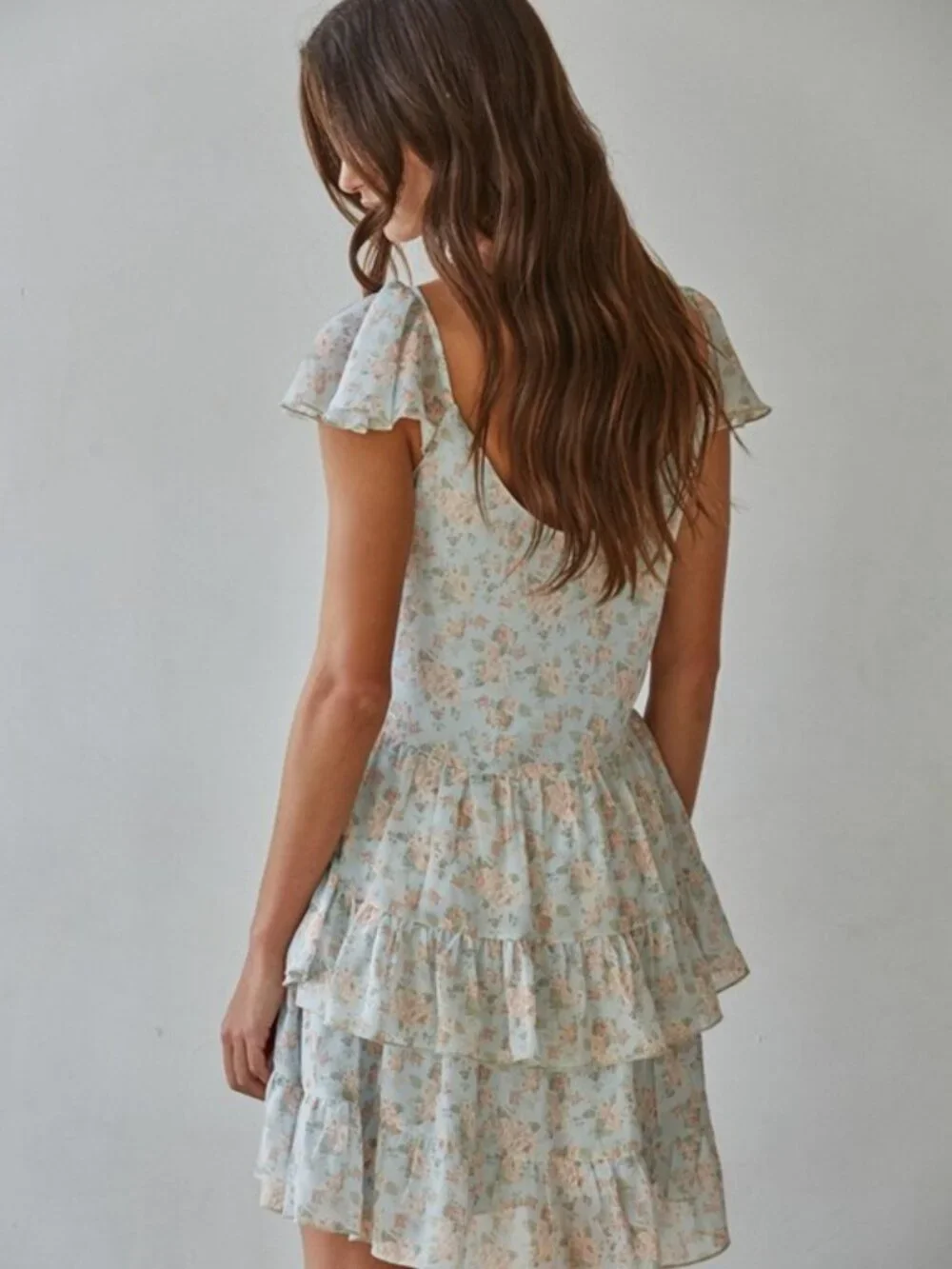 NWT Boutique: By Together Petalune Ruffle Floral Mini Dress - Light Blue - Picture 3 of 4